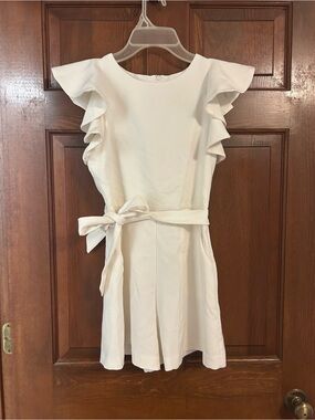 GB girls White Ruffle Sleeve Romper with Waist Tie